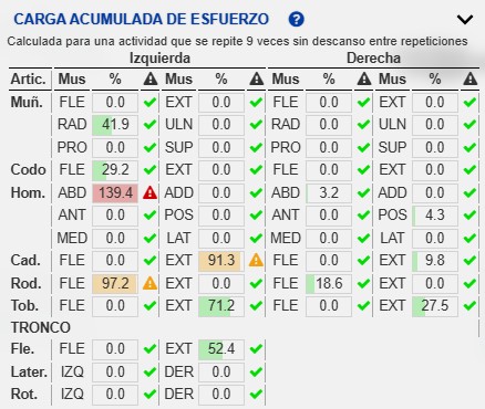 Panel de carga acumulada de esfuerzo