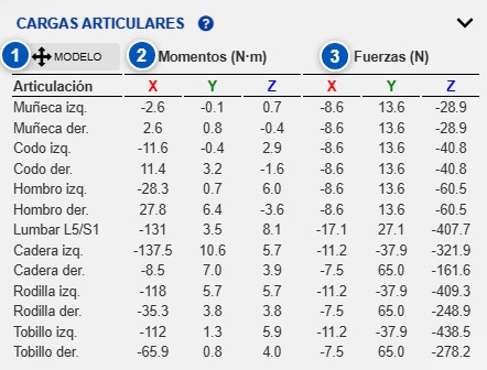 Panel de cargas articulares