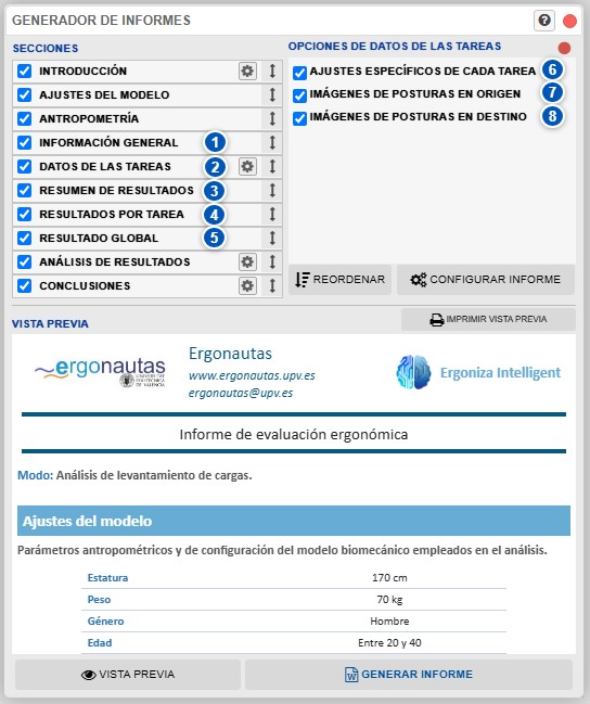 Generador de informes en el modo Levantamiento