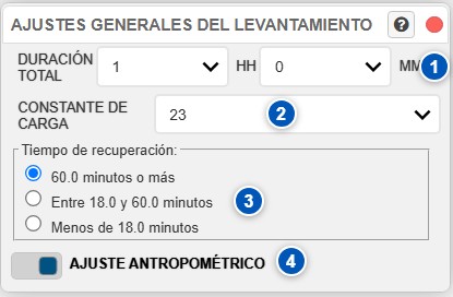 Ajustes generales del levantamiento