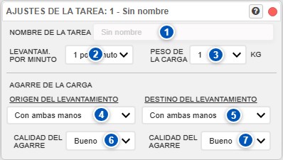 Ajustes de la tarea de levantamiento