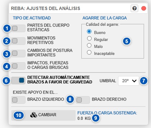 REBA: ajustes del análisis