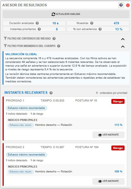 Asesor de resultados de una secuencia de posturas